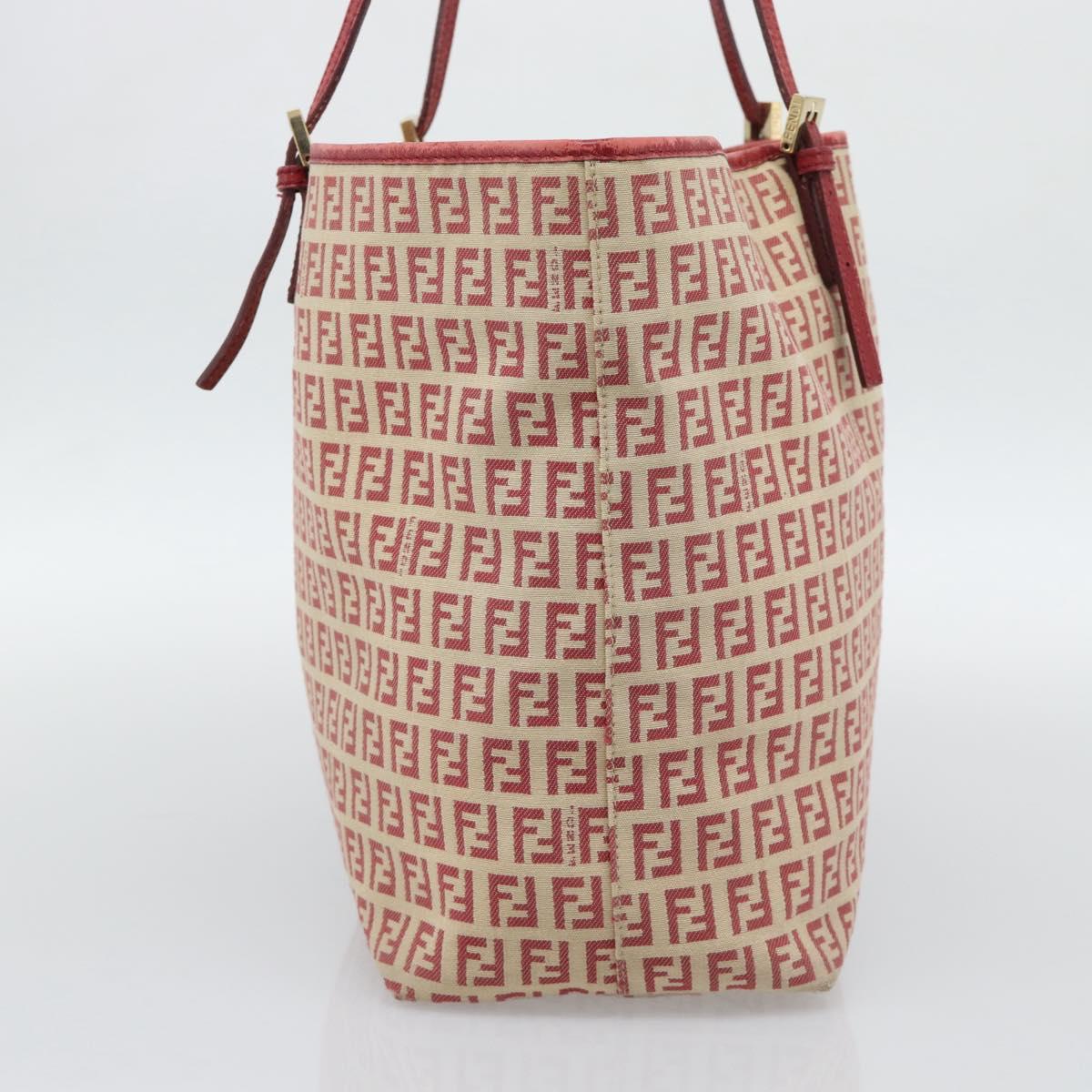 FENDI Zucchino Canvas Tote Bag Red Gold Tone 8BH127 Auth 192817A
