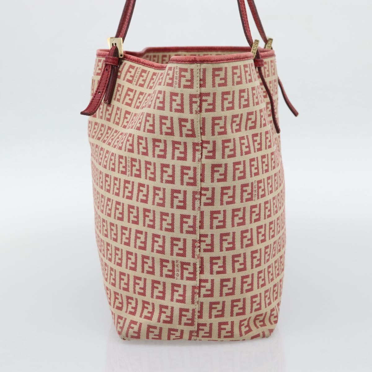 FENDI Zucchino Canvas Tote Bag Red Gold Tone 8BH127 Auth 192817A