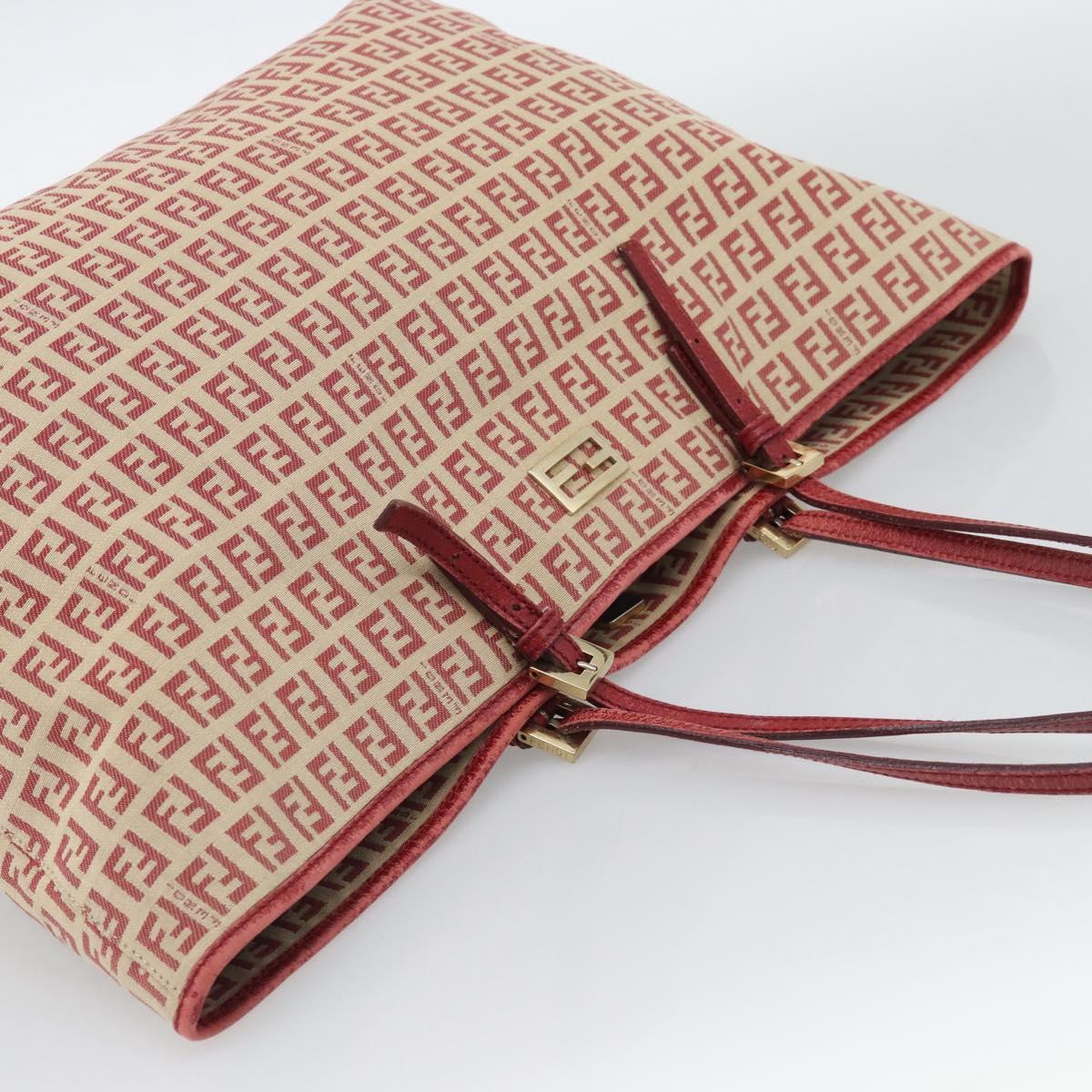 FENDI Zucchino Canvas Tote Bag Red Gold Tone 8BH127 Auth 192817A