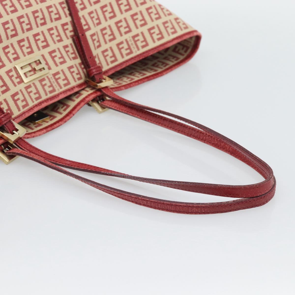 FENDI Zucchino Canvas Tote Bag Red Gold Tone 8BH127 Auth 192817A