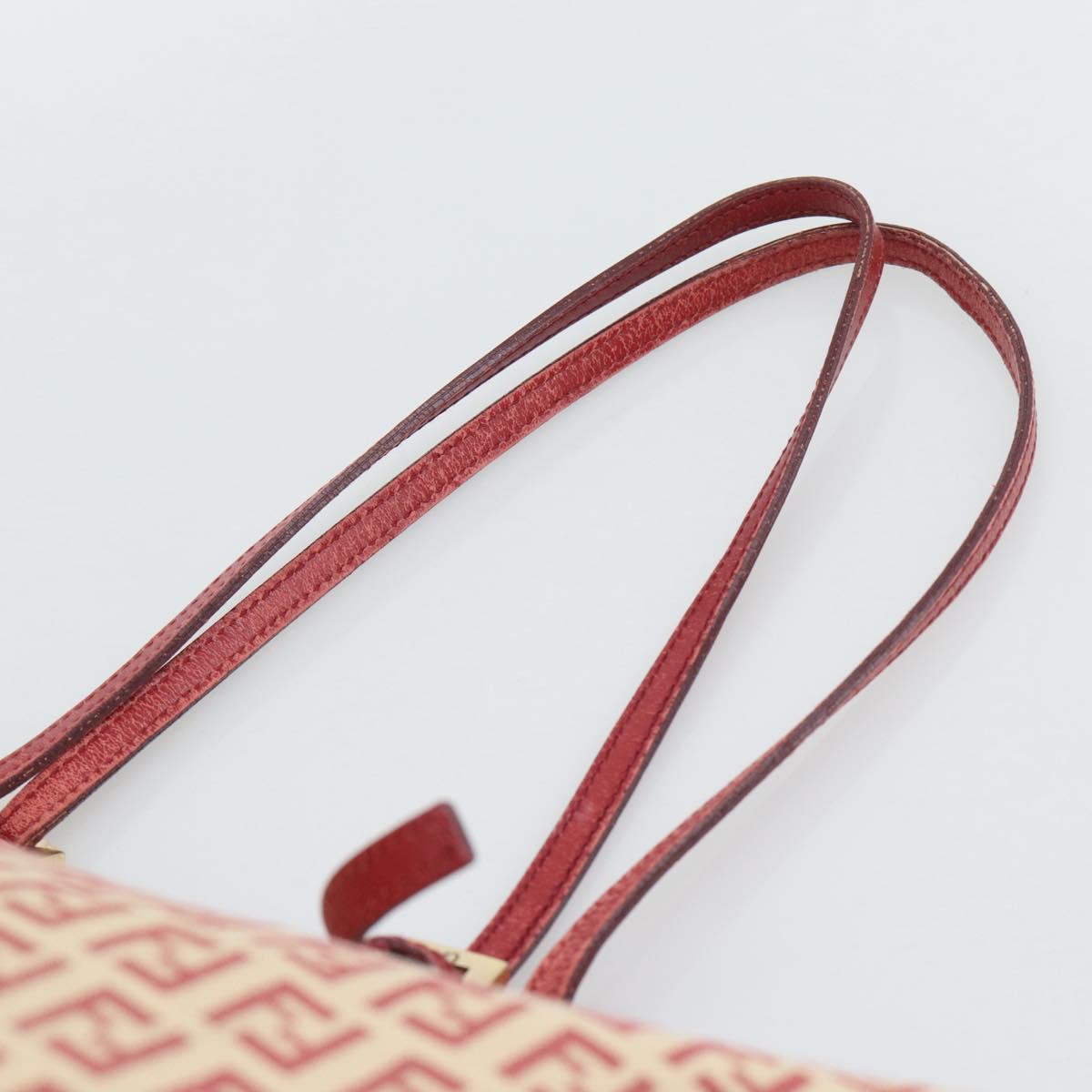 FENDI Zucchino Canvas Tote Bag Red Gold Tone 8BH127 Auth 192817A