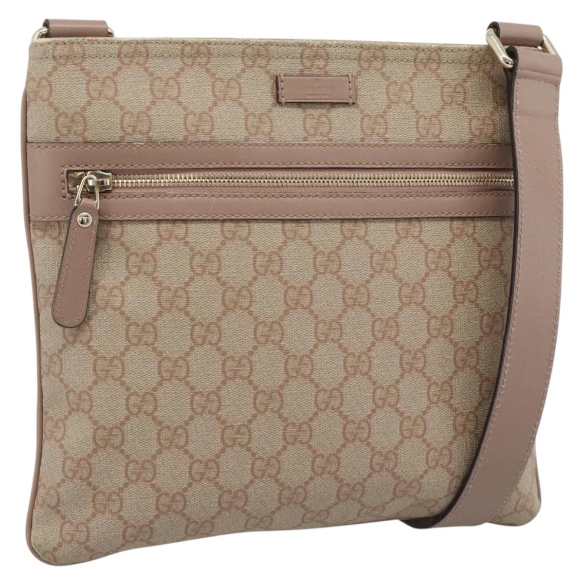 GUCCI GG Supreme Shoulder Bag PVC Leather Pink Gold Tone Auth 192818