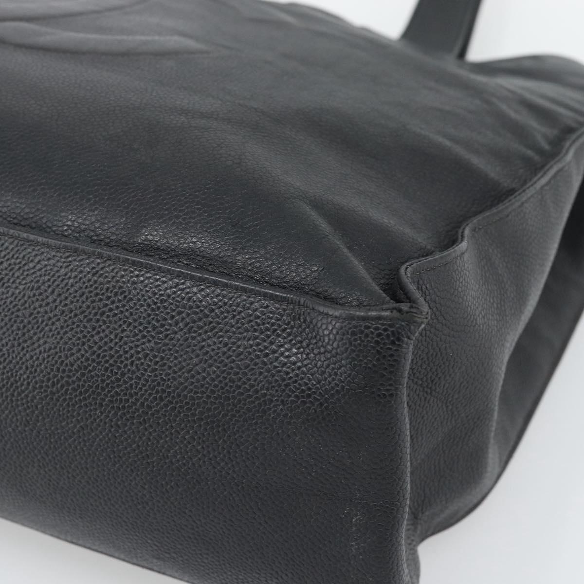 CHANEL COCO Mark Tote Bag Caviar Skin Black Gold Tone CC Auth 192819