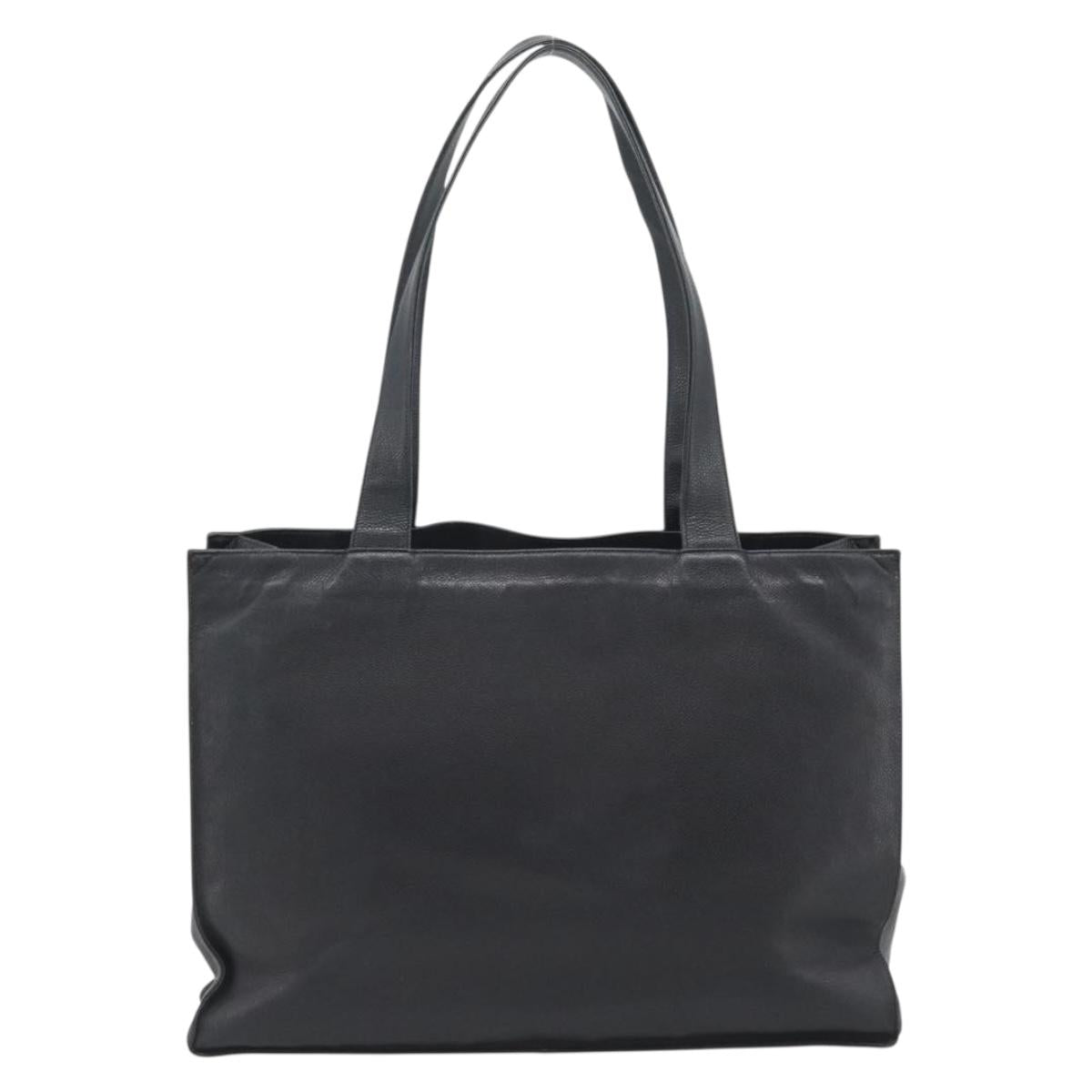 CHANEL COCO Mark Tote Bag Caviar Skin Black Gold Tone CC Auth 192819
