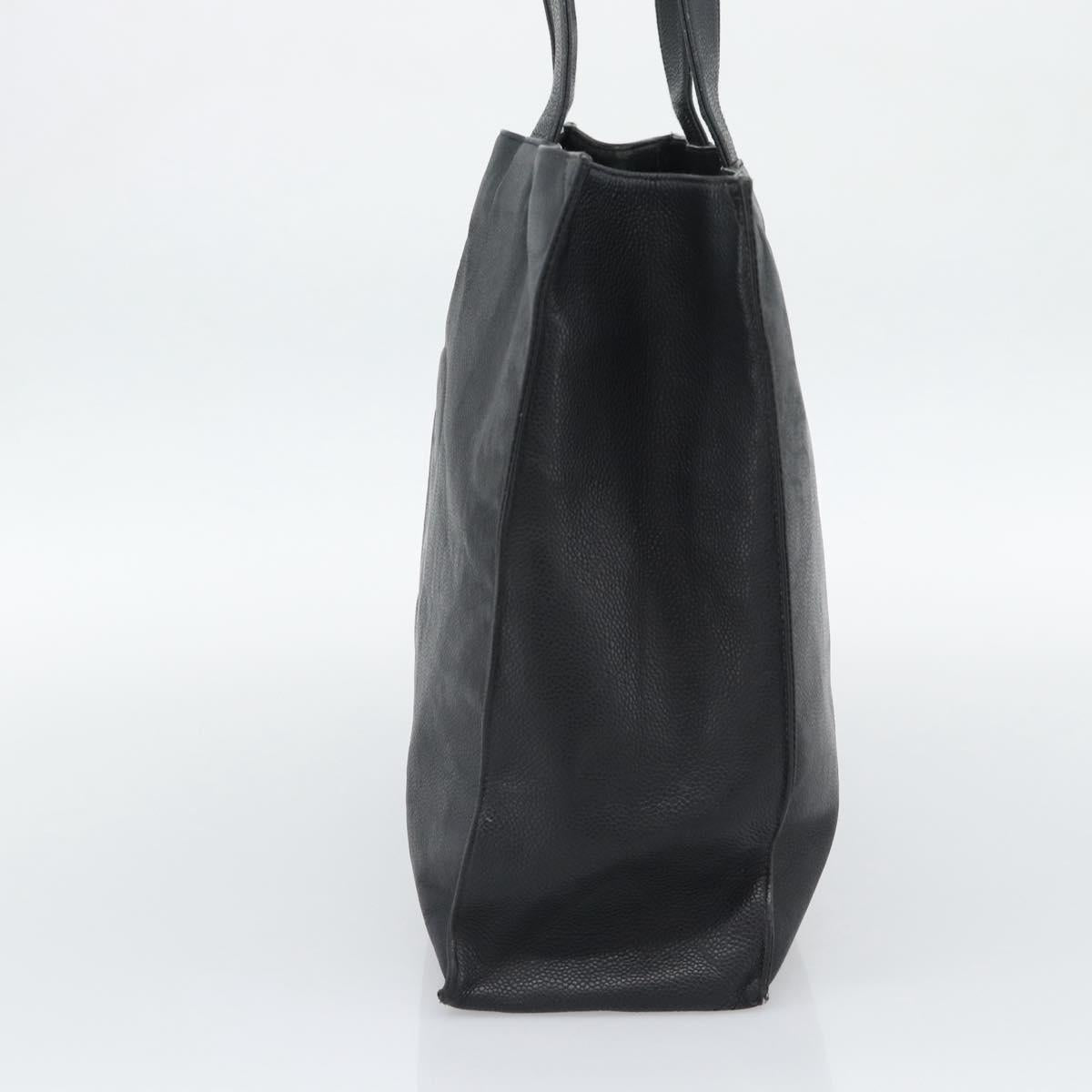 CHANEL COCO Mark Tote Bag Caviar Skin Black Gold Tone CC Auth 192819