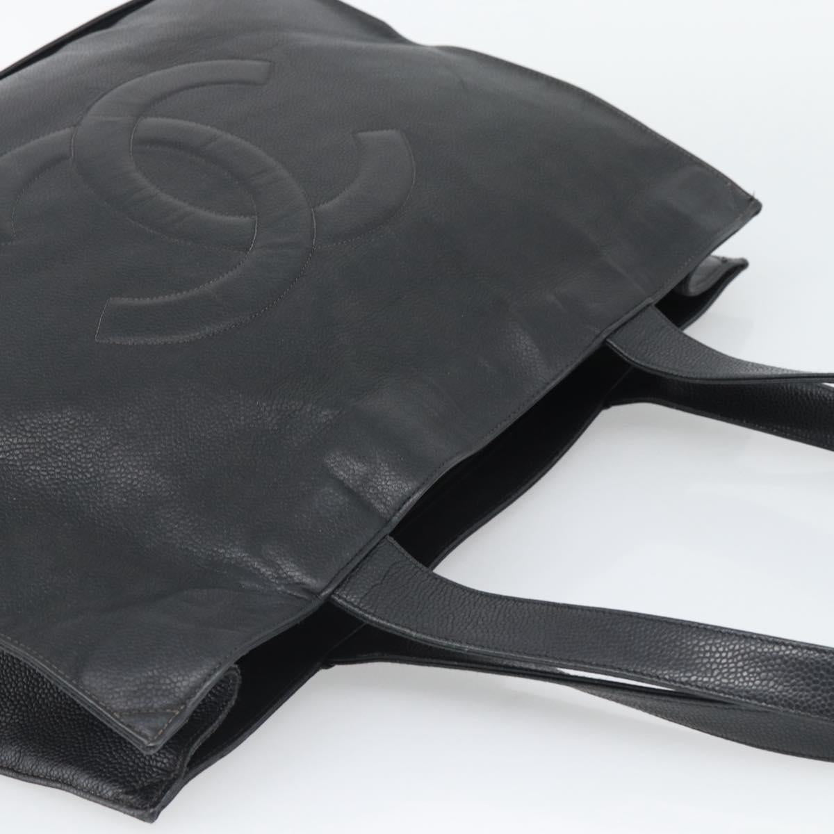 CHANEL COCO Mark Tote Bag Caviar Skin Black Gold Tone CC Auth 192819