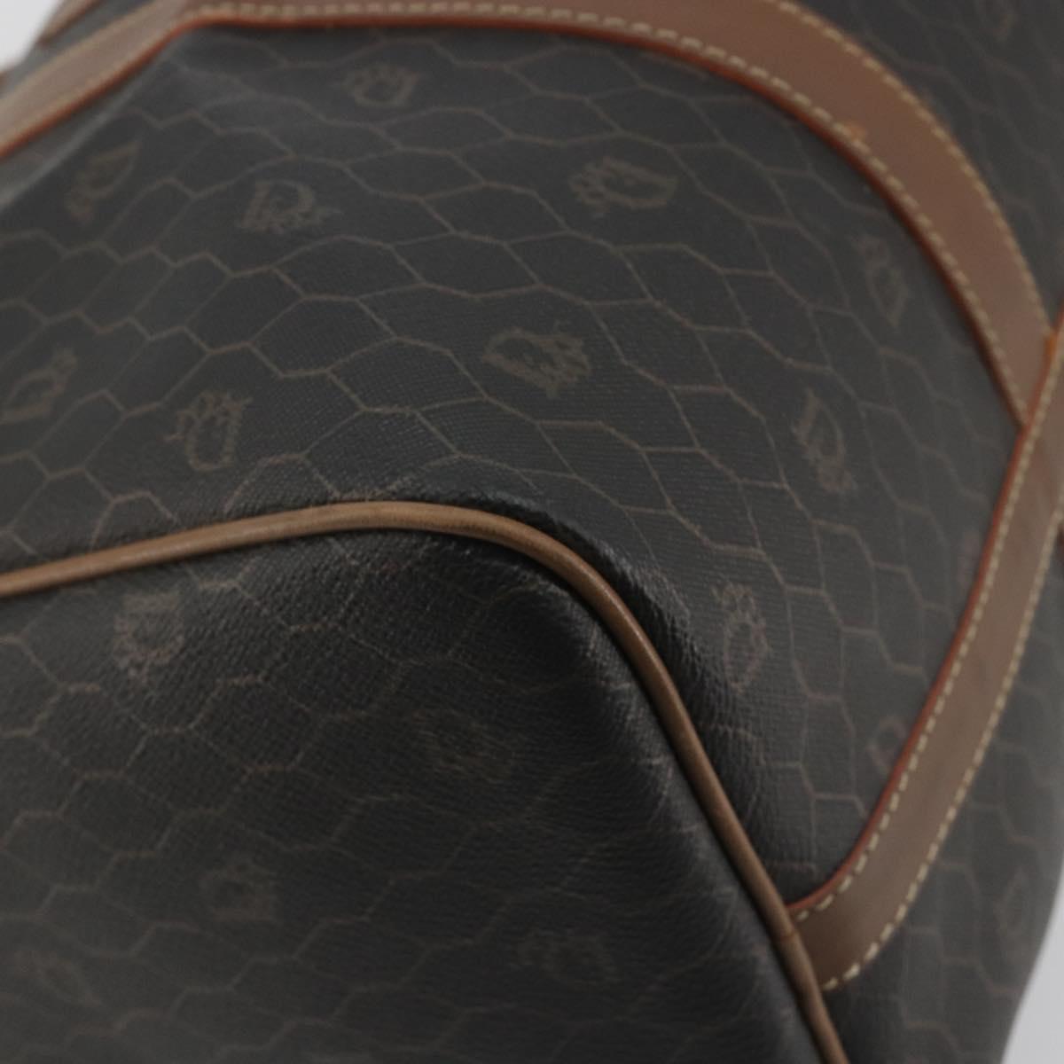 Christian Dior Honeycomb Boston Bag PVC Leather Brown Gold Tone Auth 192820A