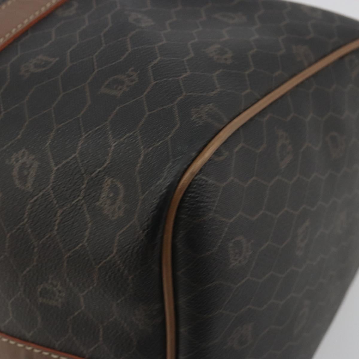 Christian Dior Honeycomb Boston Bag PVC Leather Brown Gold Tone Auth 192820A