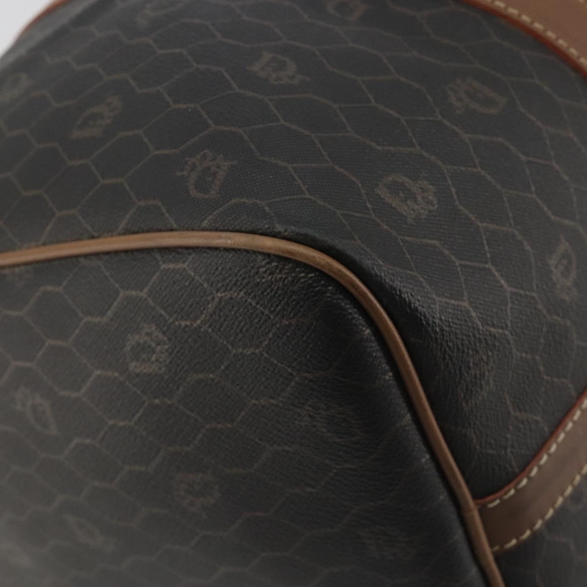Christian Dior Honeycomb Boston Bag PVC Leather Brown Gold Tone Auth 192820A