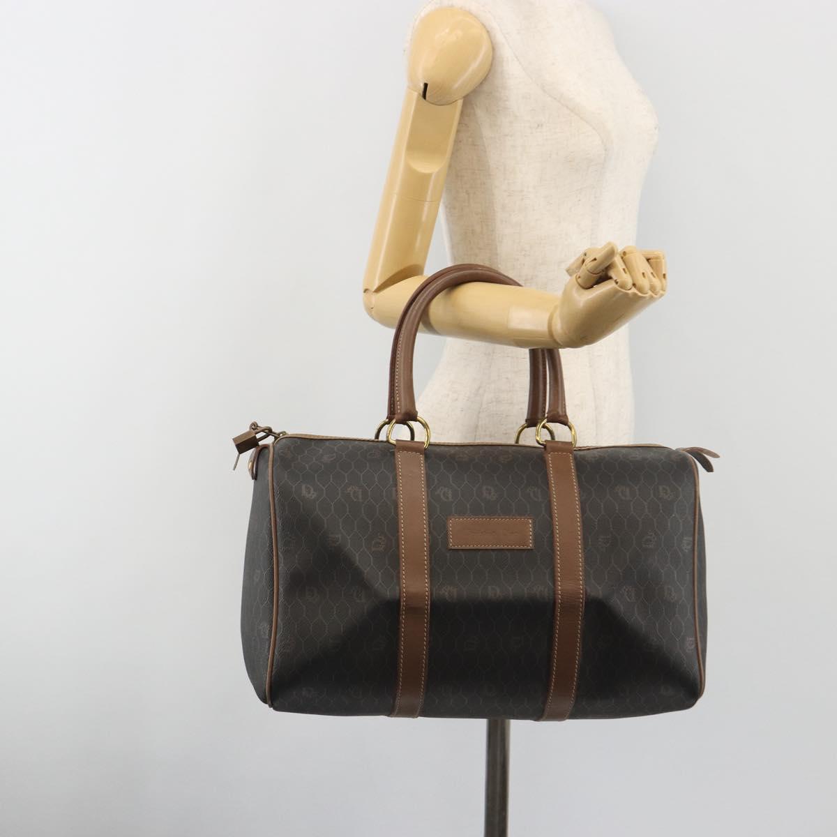 Christian Dior Honeycomb Boston Bag PVC Leather Brown Gold Tone Auth 192820A