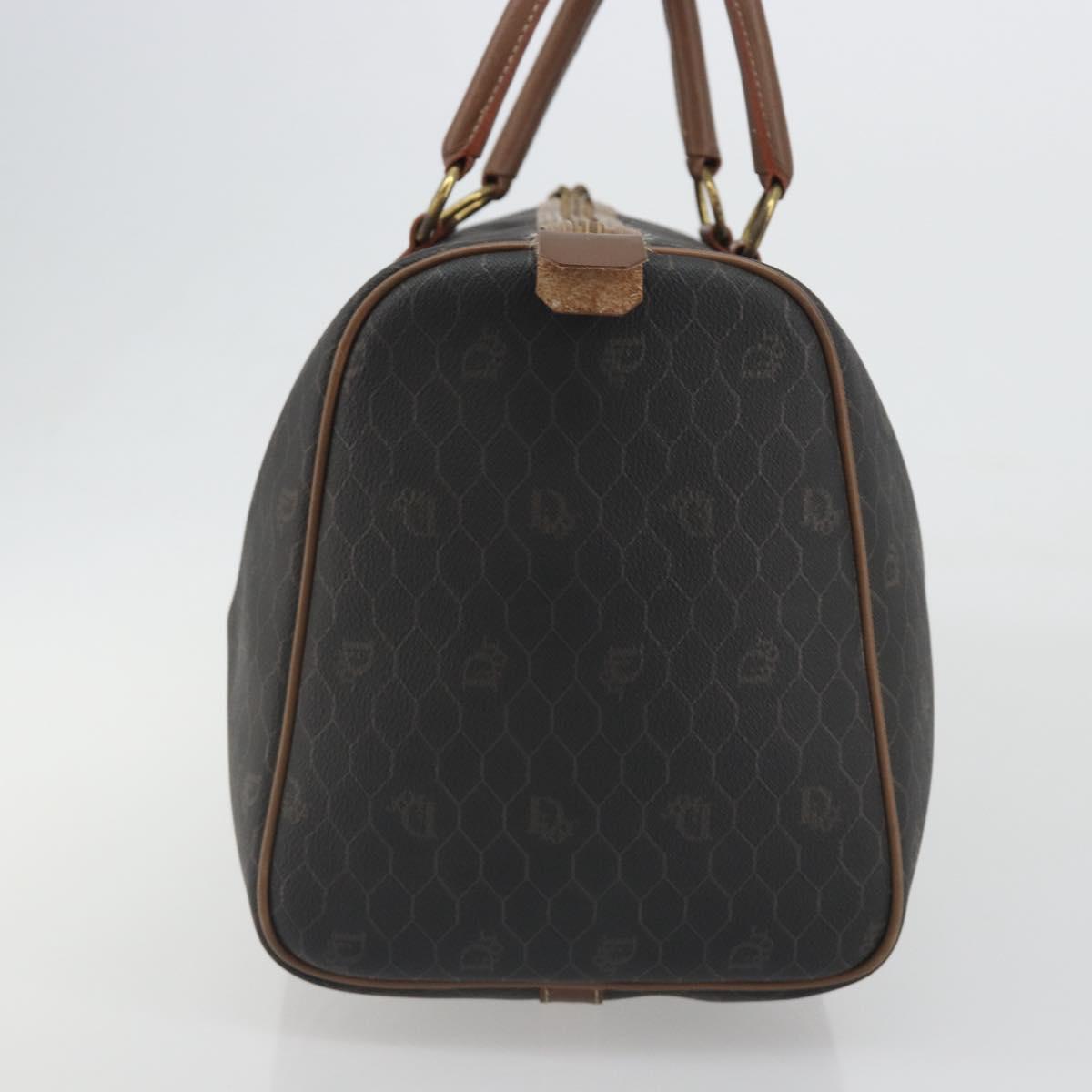 Christian Dior Honeycomb Boston Bag PVC Leather Brown Gold Tone Auth 192820A