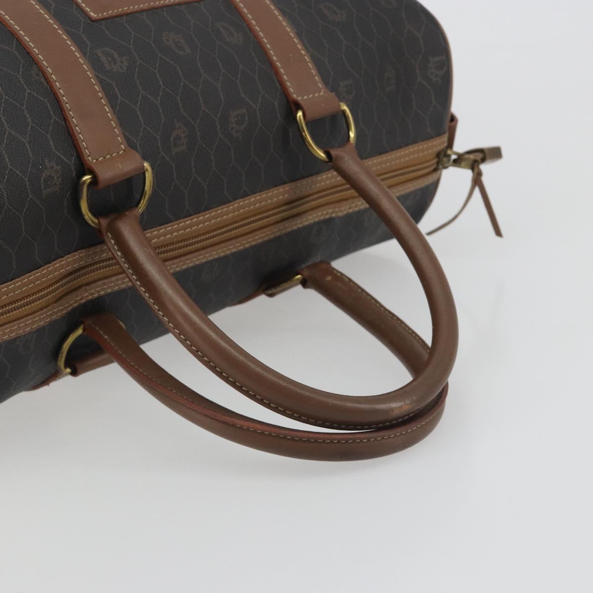 Christian Dior Honeycomb Boston Bag PVC Leather Brown Gold Tone Auth 192820A