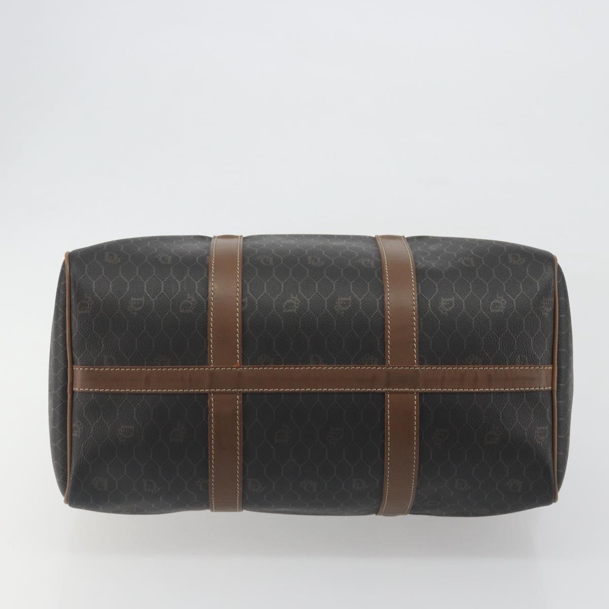 Christian Dior Honeycomb Boston Bag PVC Leather Brown Gold Tone Auth 192820A