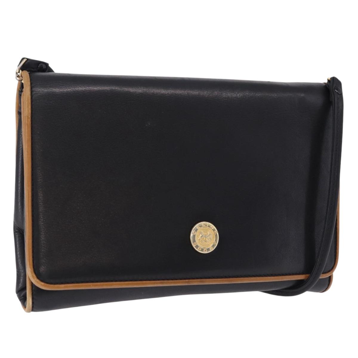 CELINE Horse Carriage Shoulder Bag Leather Black Gold Tone Auth 192821A