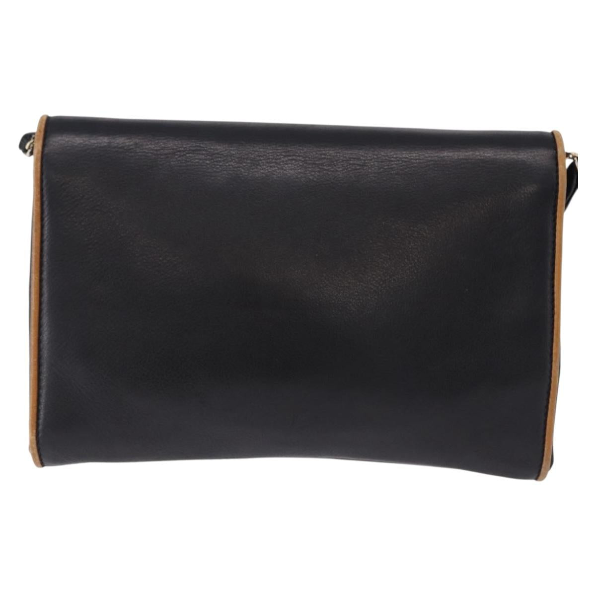 CELINE Horse Carriage Shoulder Bag Leather Black Gold Tone Auth 192821A