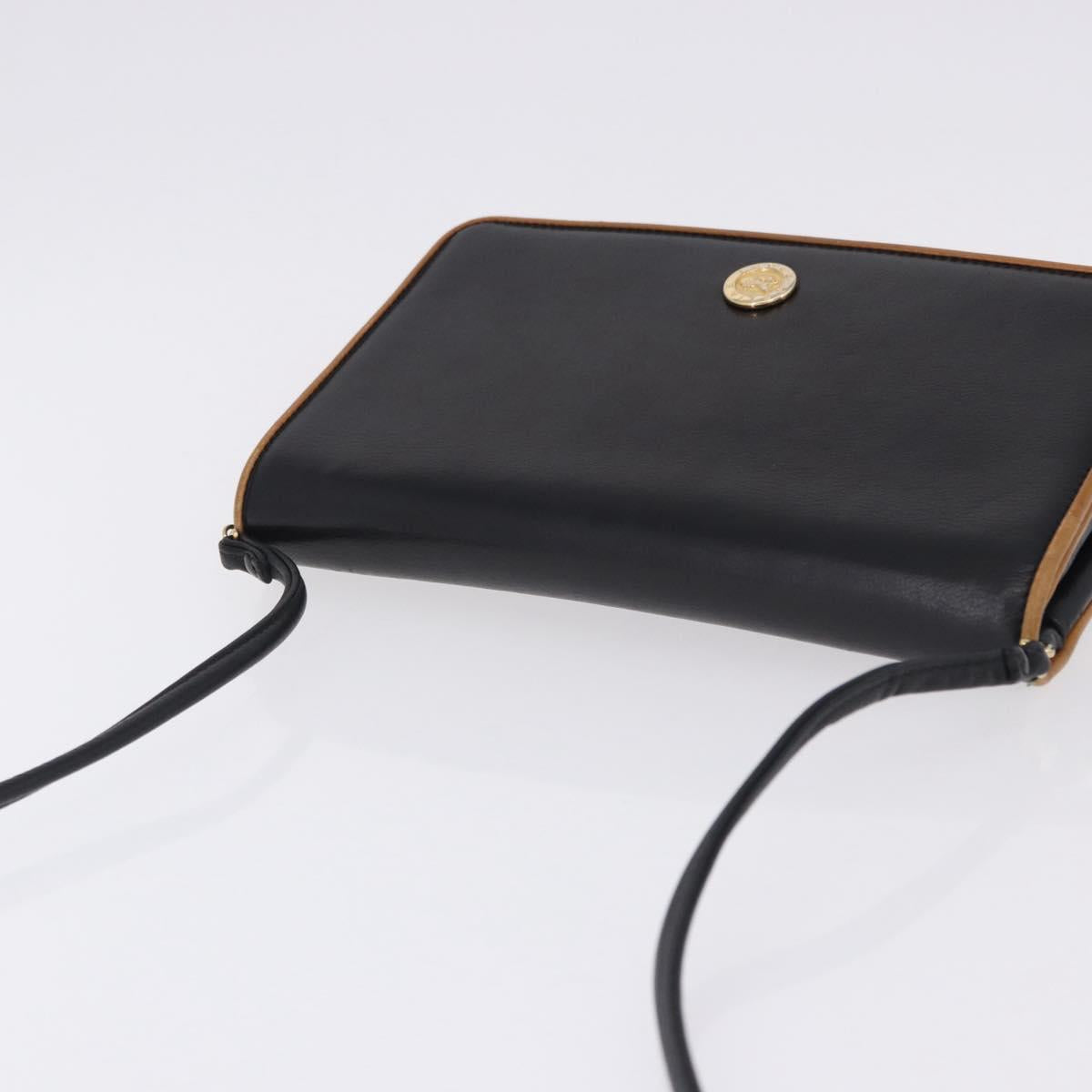 CELINE Horse Carriage Shoulder Bag Leather Black Gold Tone Auth 192821A