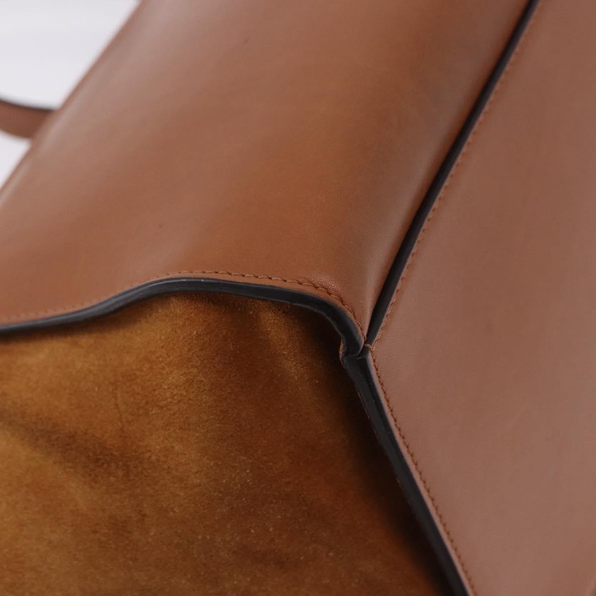 CELINE Trapeze Hand Bag Leather 2way Brown Gold Tone Auth 192822A