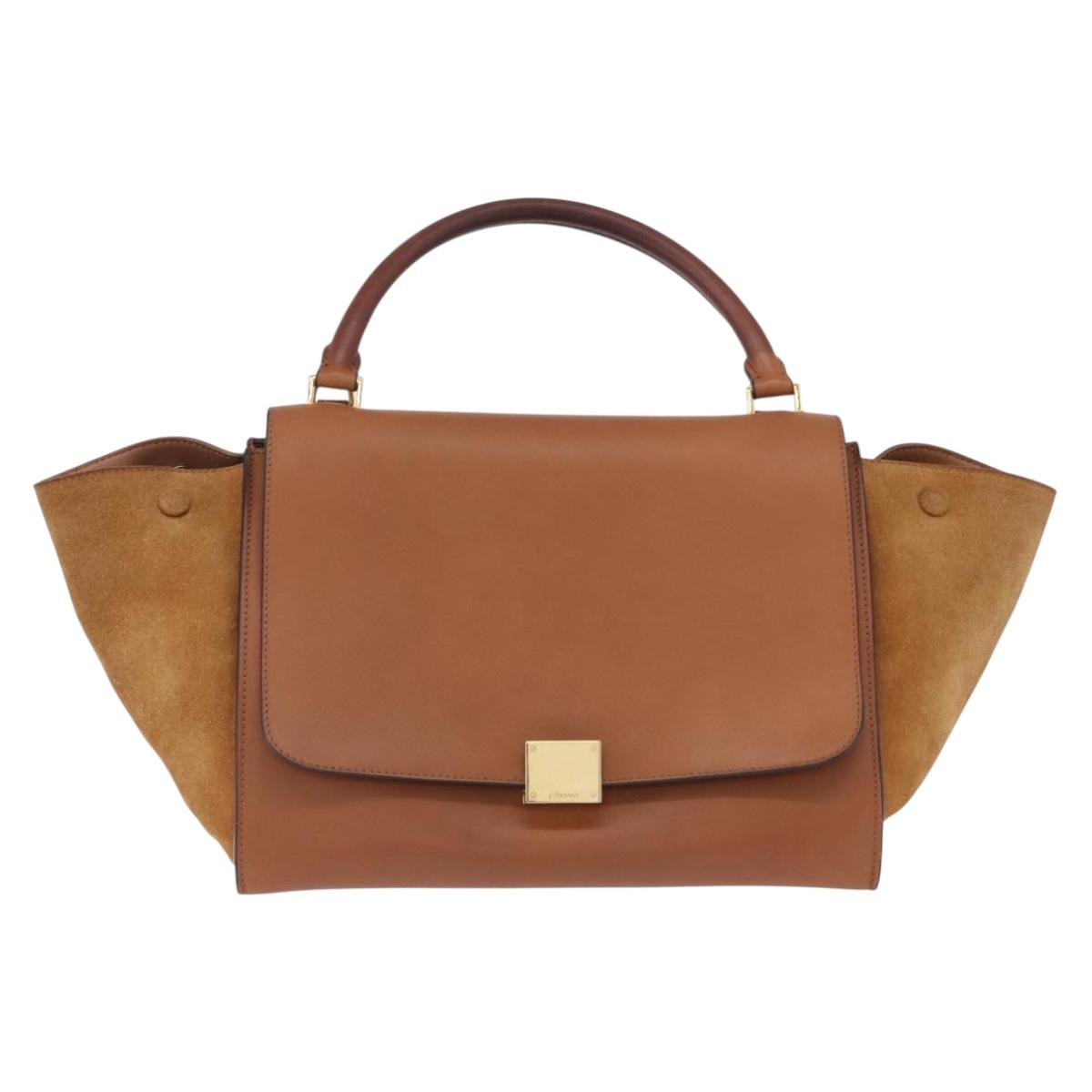 CELINE Trapeze Hand Bag Leather 2way Brown Gold Tone Auth 192822A