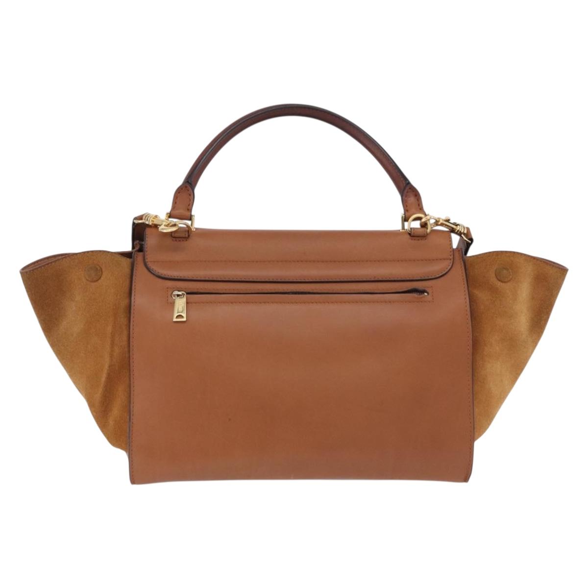 CELINE Trapeze Hand Bag Leather 2way Brown Gold Tone Auth 192822A