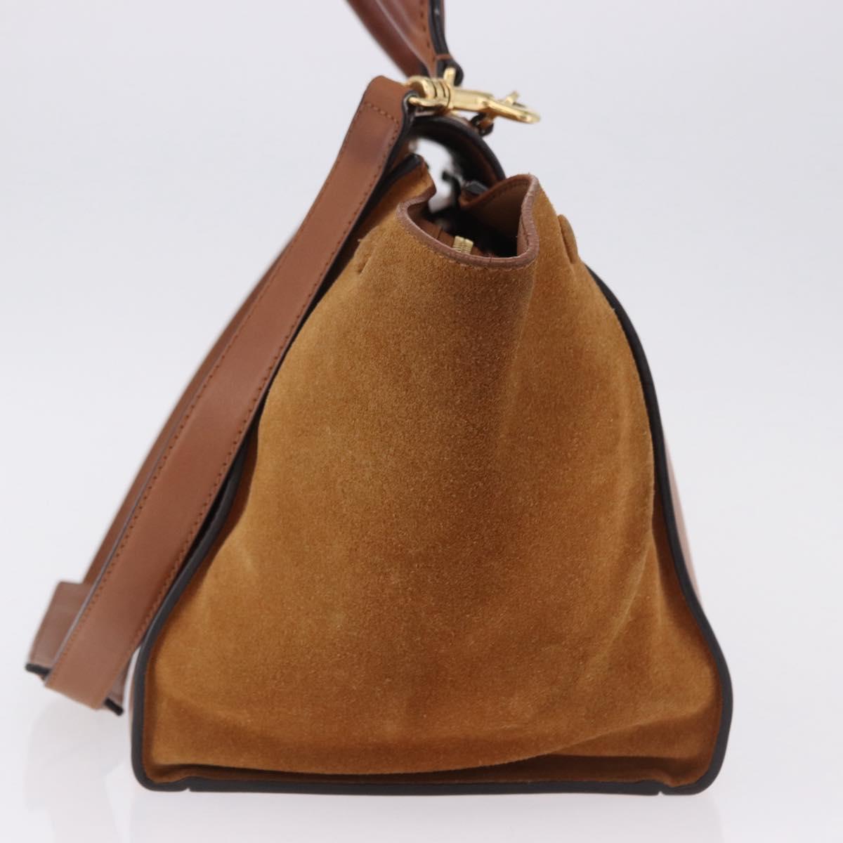 CELINE Trapeze Hand Bag Leather 2way Brown Gold Tone Auth 192822A