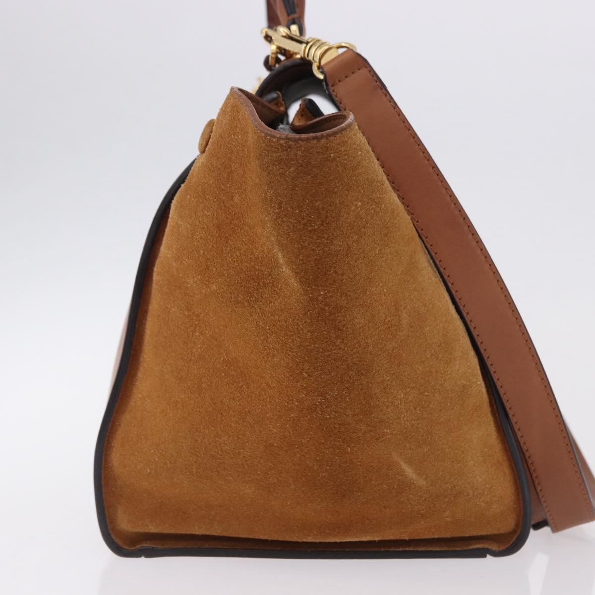 CELINE Trapeze Hand Bag Leather 2way Brown Gold Tone Auth 192822A