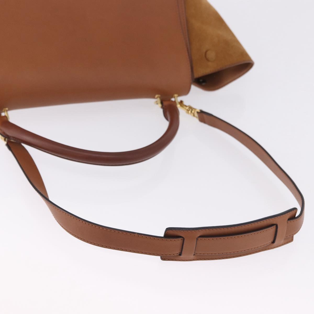 CELINE Trapeze Hand Bag Leather 2way Brown Gold Tone Auth 192822A
