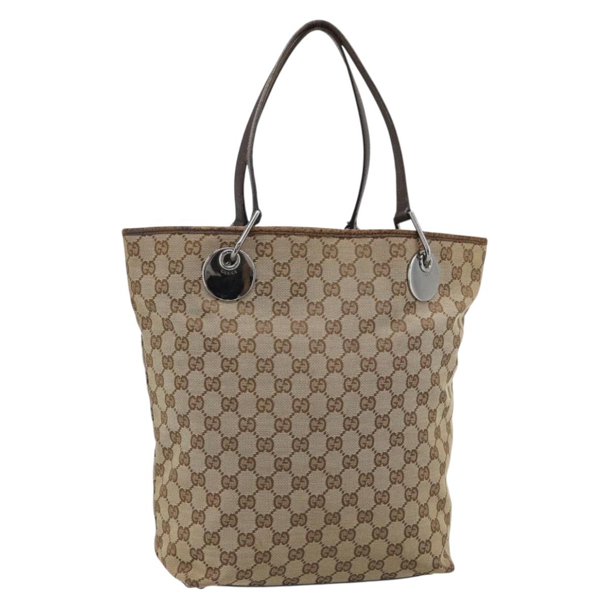 GUCCI GG Canvas Tote Bag Beige Silver 120836 Auth 192823