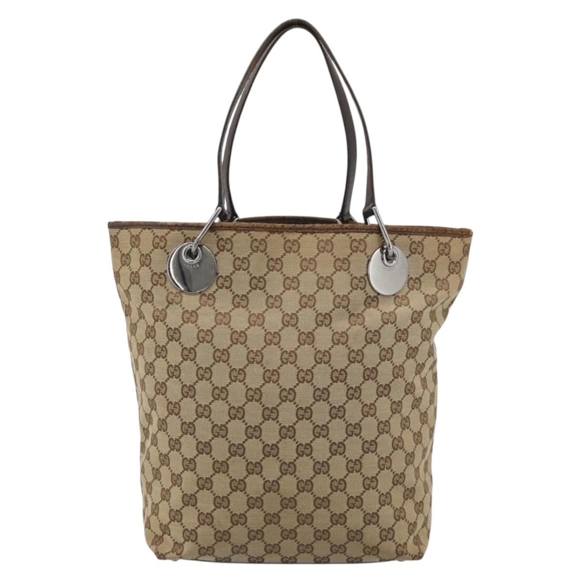 GUCCI GG Canvas Tote Bag Beige Silver 120836 Auth 192823