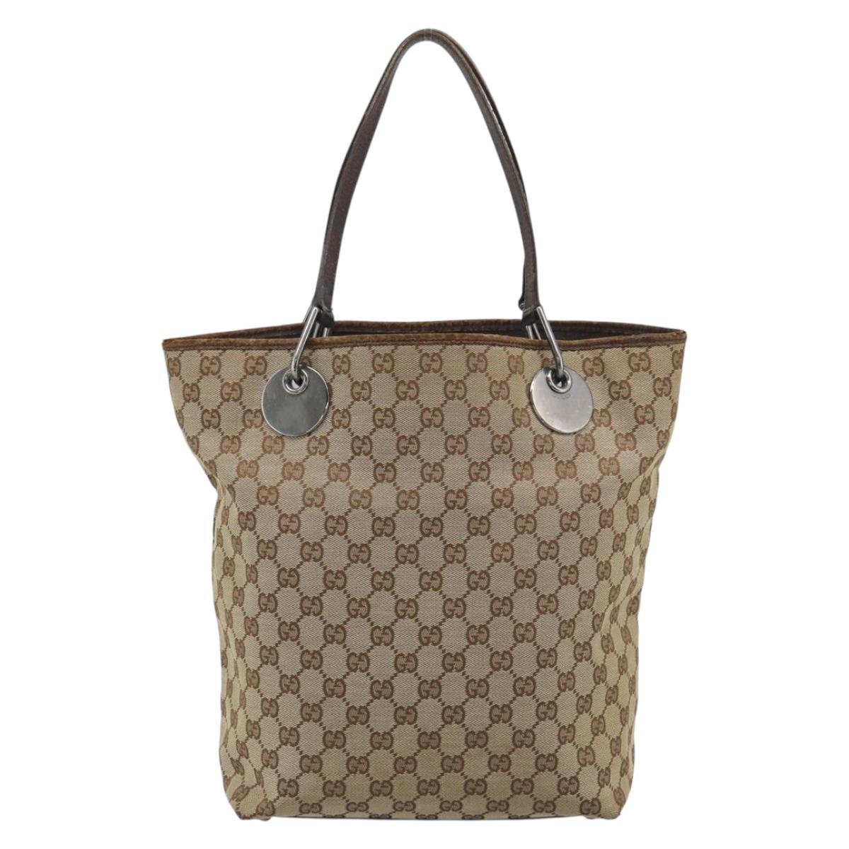 GUCCI GG Canvas Tote Bag Beige Silver 120836 Auth 192823