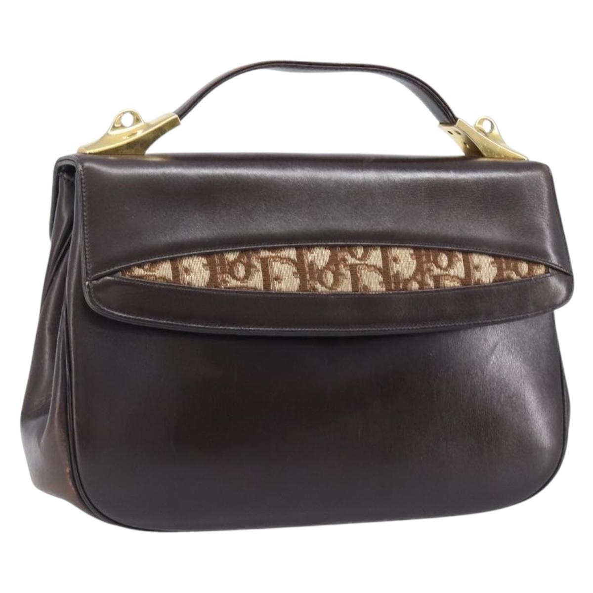 Christian Dior Hand Bag Calf Skin 2way Brown Gold Tone Auth 192824A