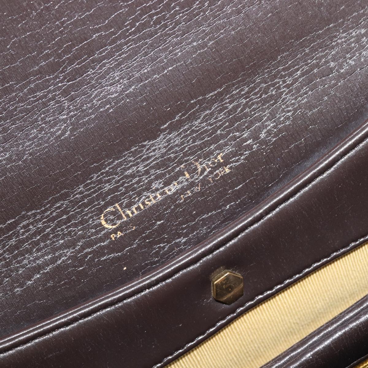 Christian Dior Hand Bag Calf Skin 2way Brown Gold Tone Auth 192824A