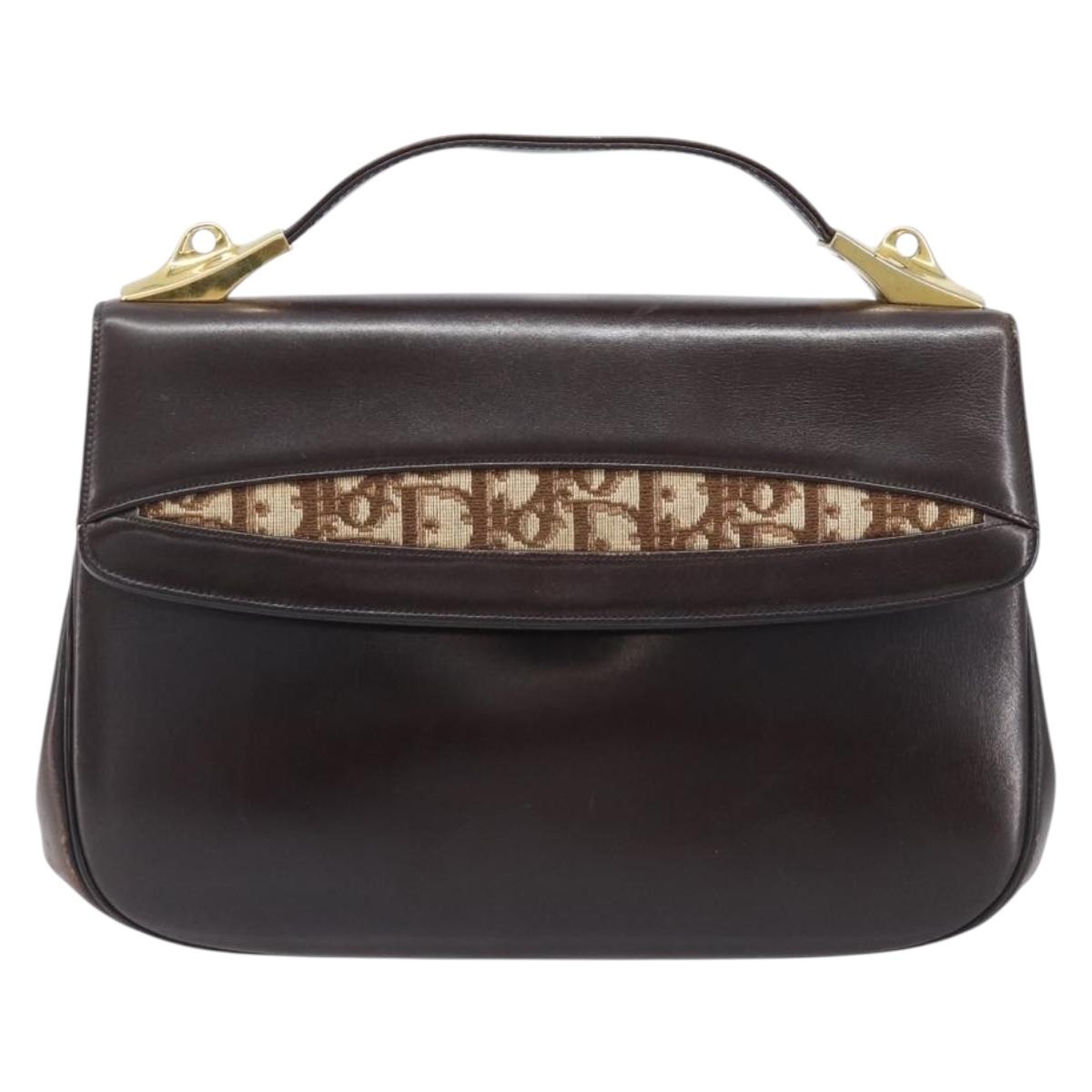 Christian Dior Hand Bag Calf Skin 2way Brown Gold Tone Auth 192824A