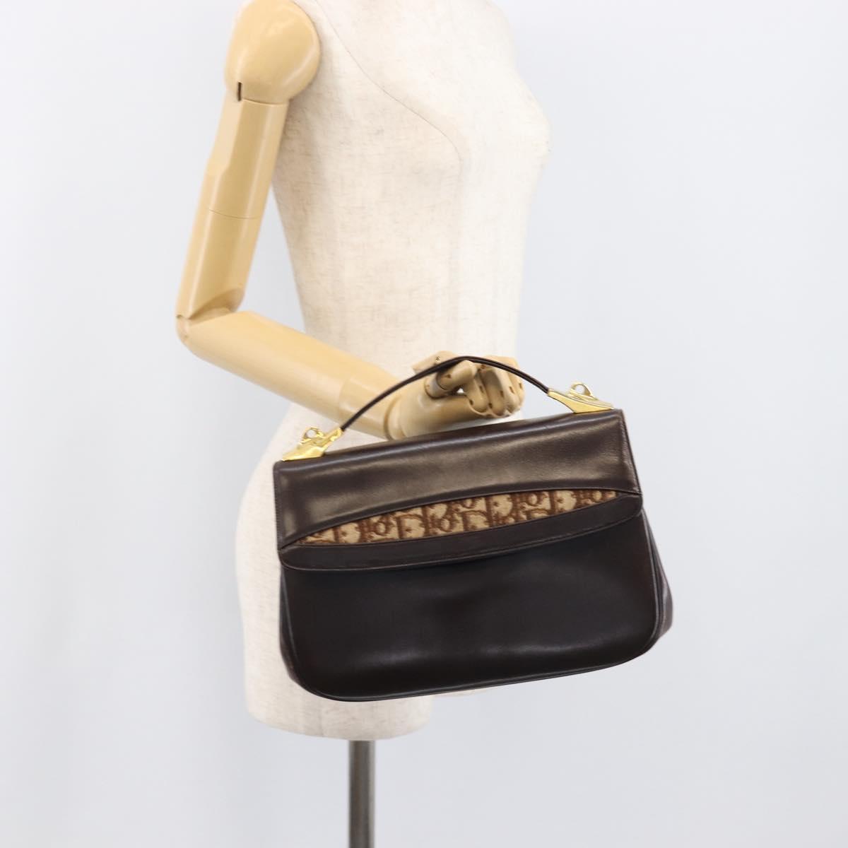 Christian Dior Hand Bag Calf Skin 2way Brown Gold Tone Auth 192824A