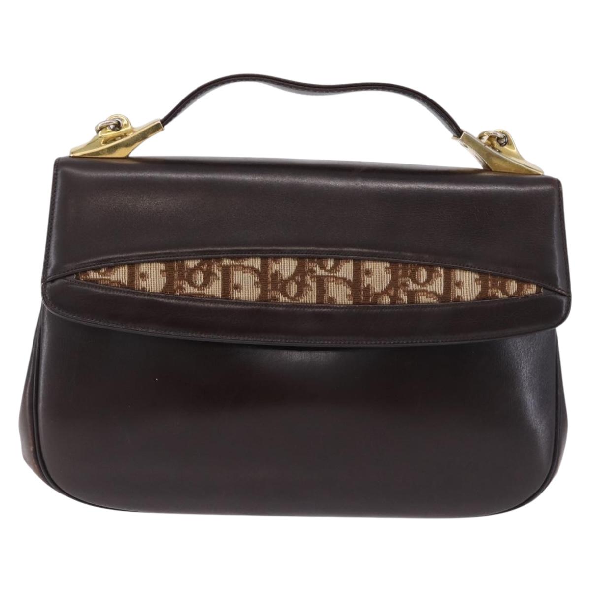 Christian Dior Hand Bag Calf Skin 2way Brown Gold Tone Auth 192824A
