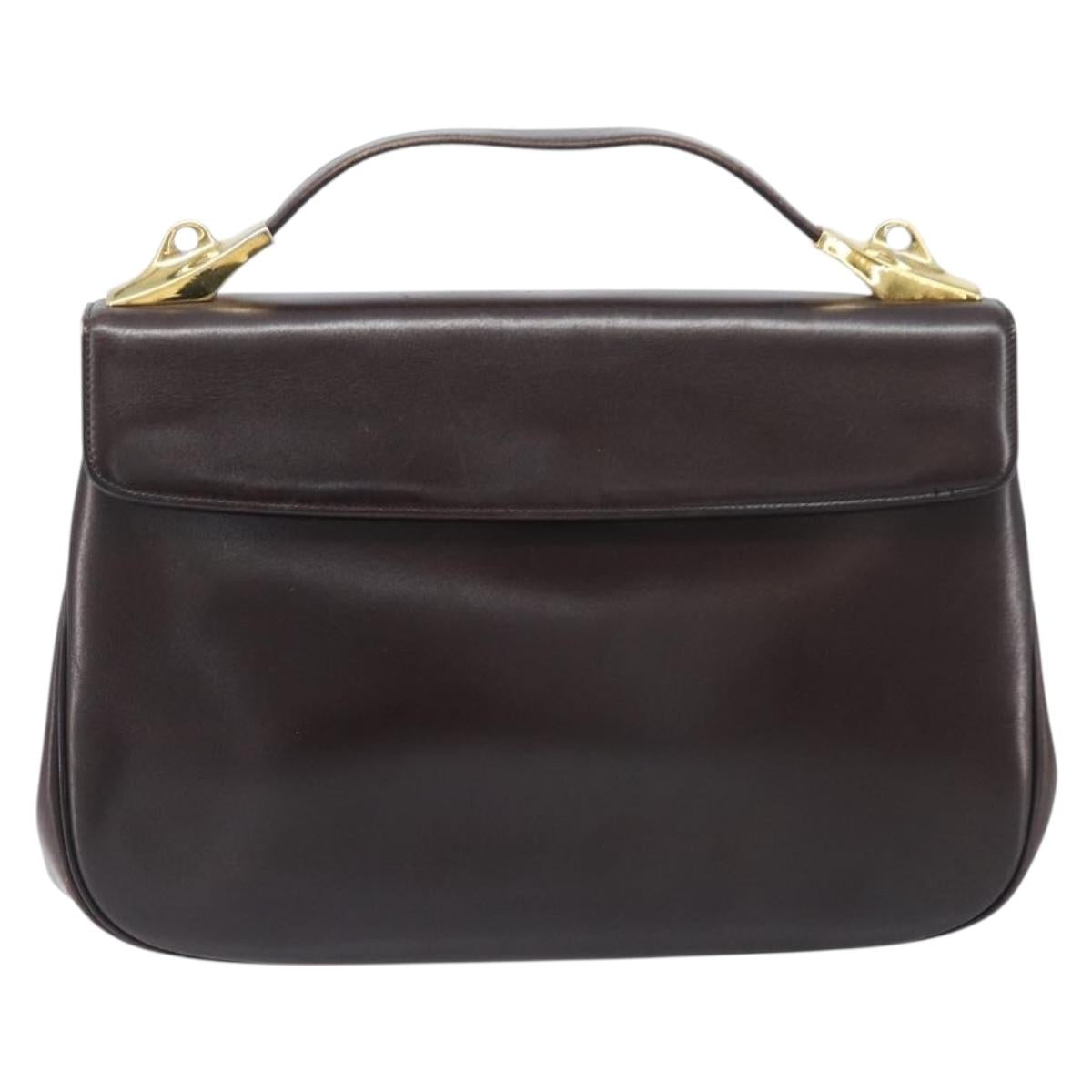 Christian Dior Hand Bag Calf Skin 2way Brown Gold Tone Auth 192824A