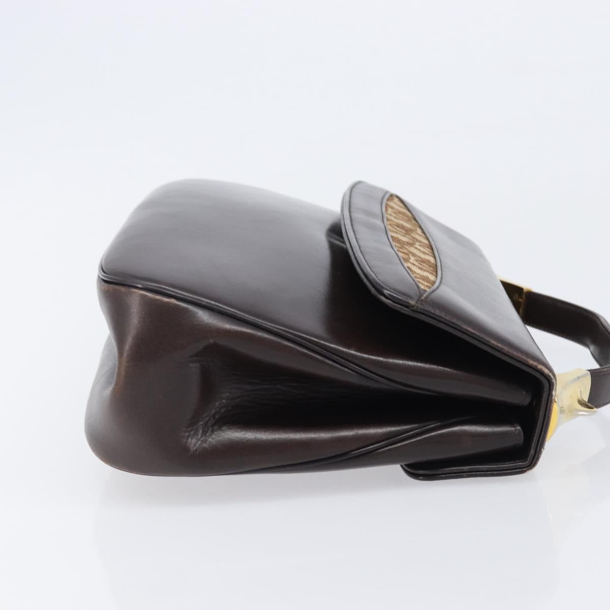Christian Dior Hand Bag Calf Skin 2way Brown Gold Tone Auth 192824A