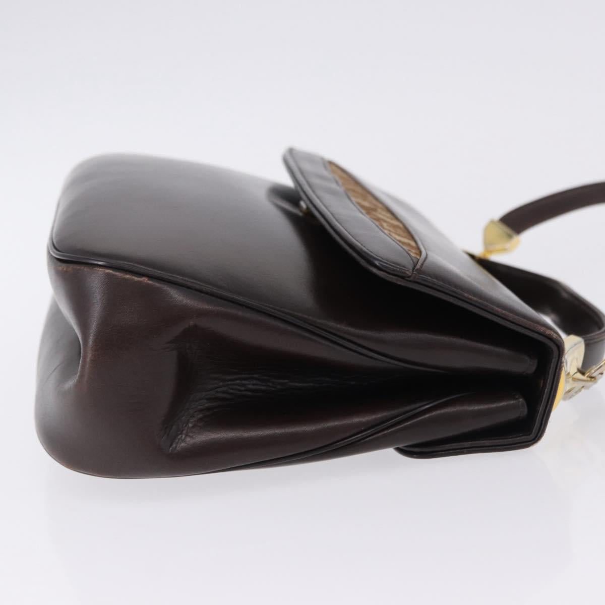 Christian Dior Hand Bag Calf Skin 2way Brown Gold Tone Auth 192824A