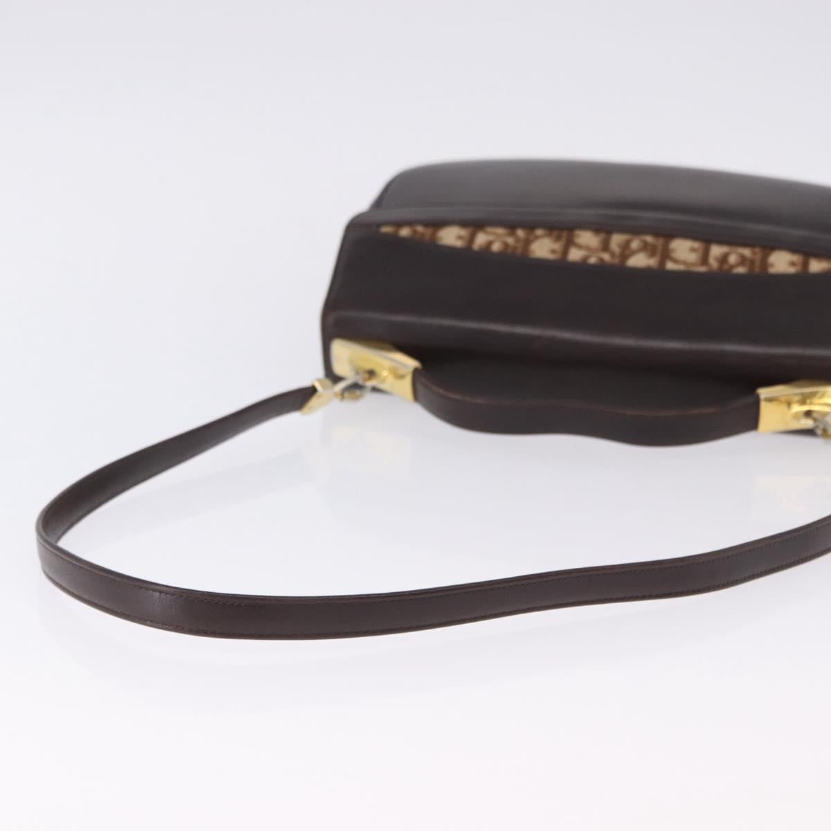 Christian Dior Hand Bag Calf Skin 2way Brown Gold Tone Auth 192824A