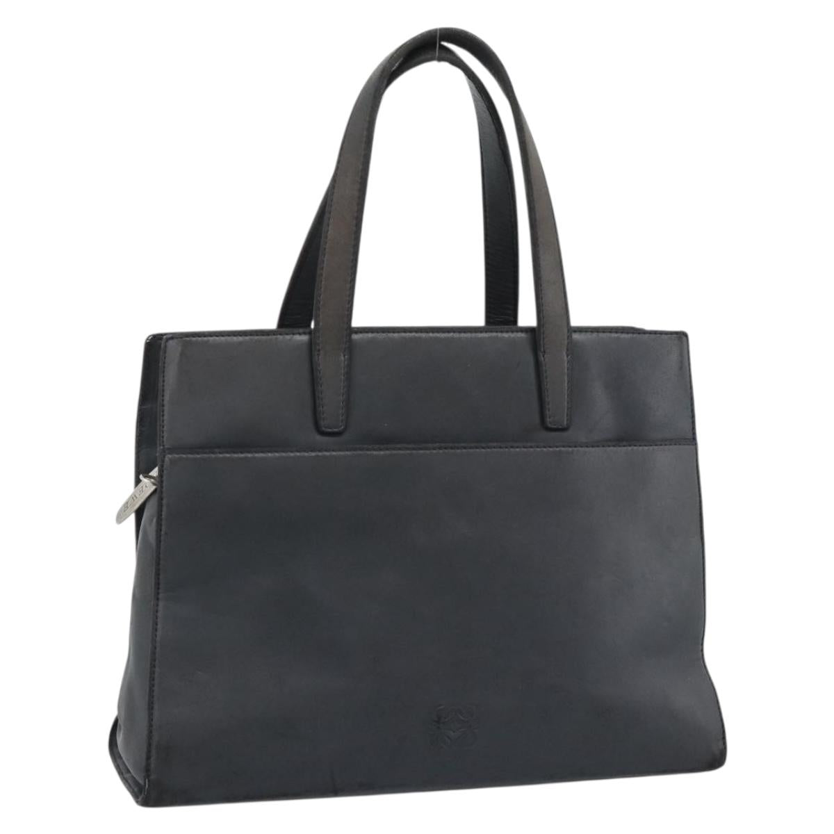 LOEWE Hand Bag Leather Gray Silver Auth 192826A