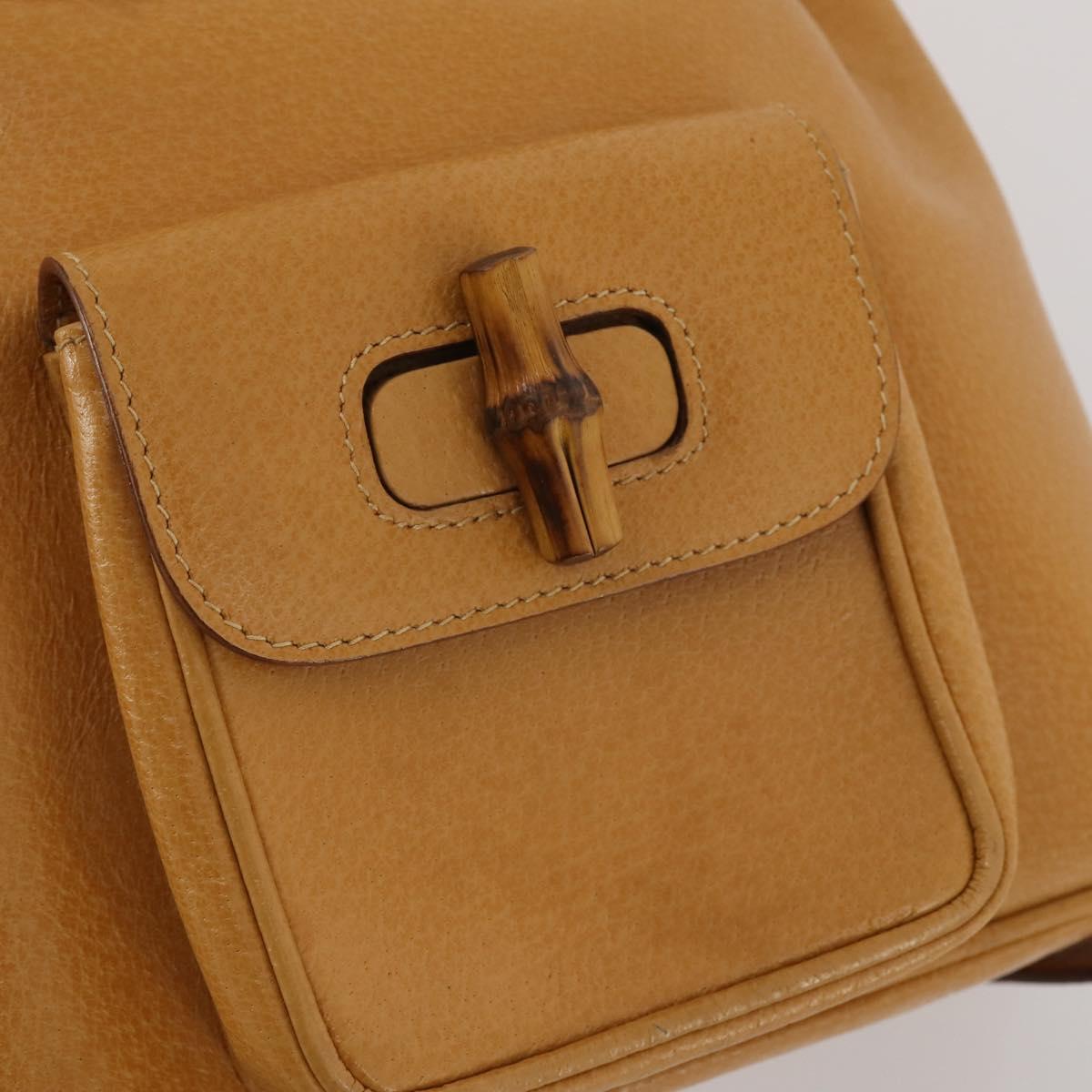 GUCCI Bamboo Backpack Leather Beige Gold Tone Auth 192827A