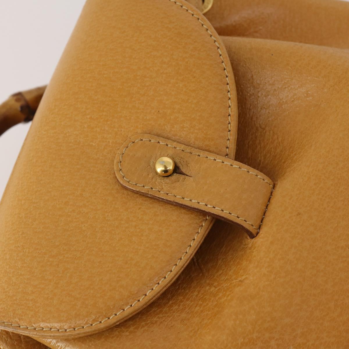 GUCCI Bamboo Backpack Leather Beige Gold Tone Auth 192827A