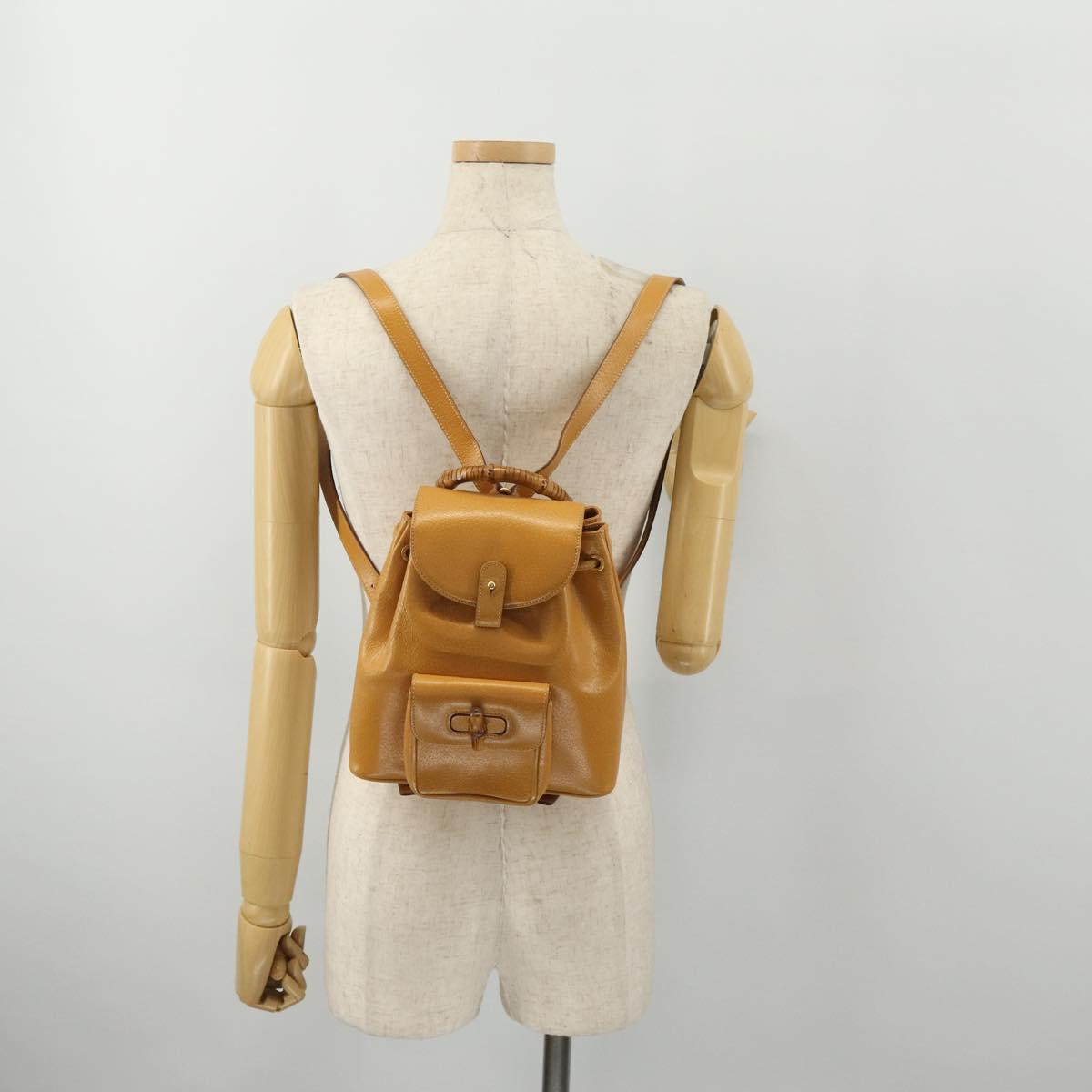 GUCCI Bamboo Backpack Leather Beige Gold Tone Auth 192827A