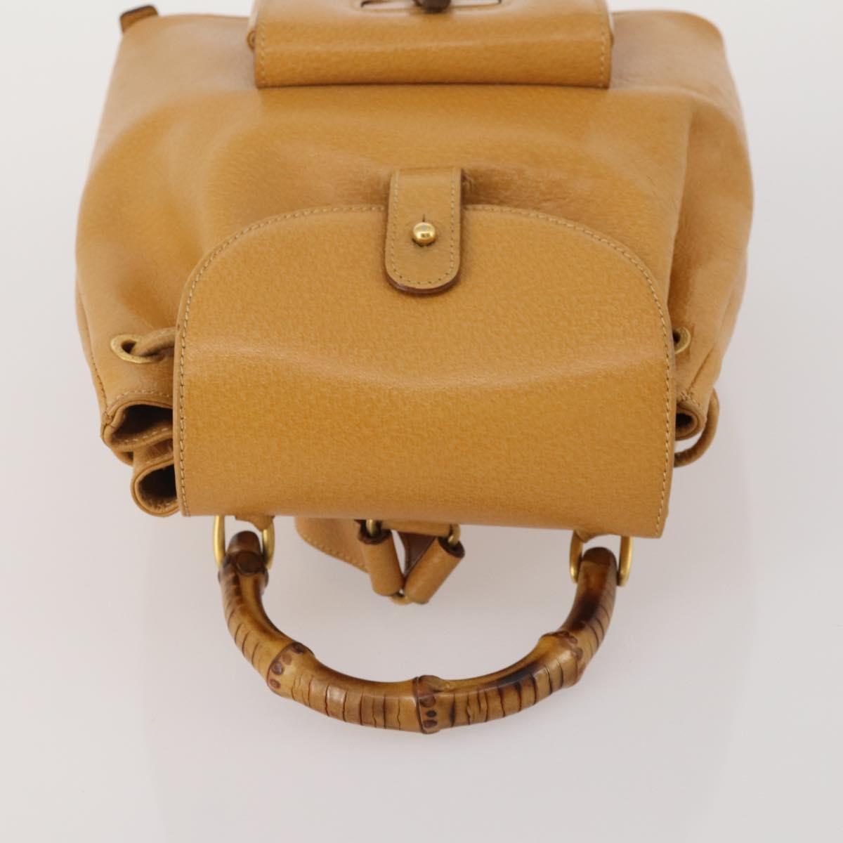GUCCI Bamboo Backpack Leather Beige Gold Tone Auth 192827A