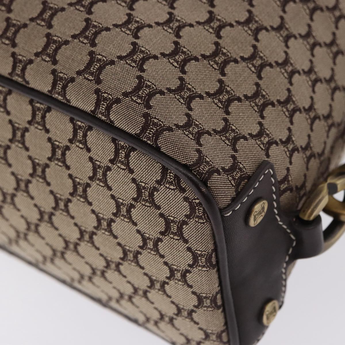 CELINE Macadam Canvas Boston Bag Beige Gold Tone Auth 192830A