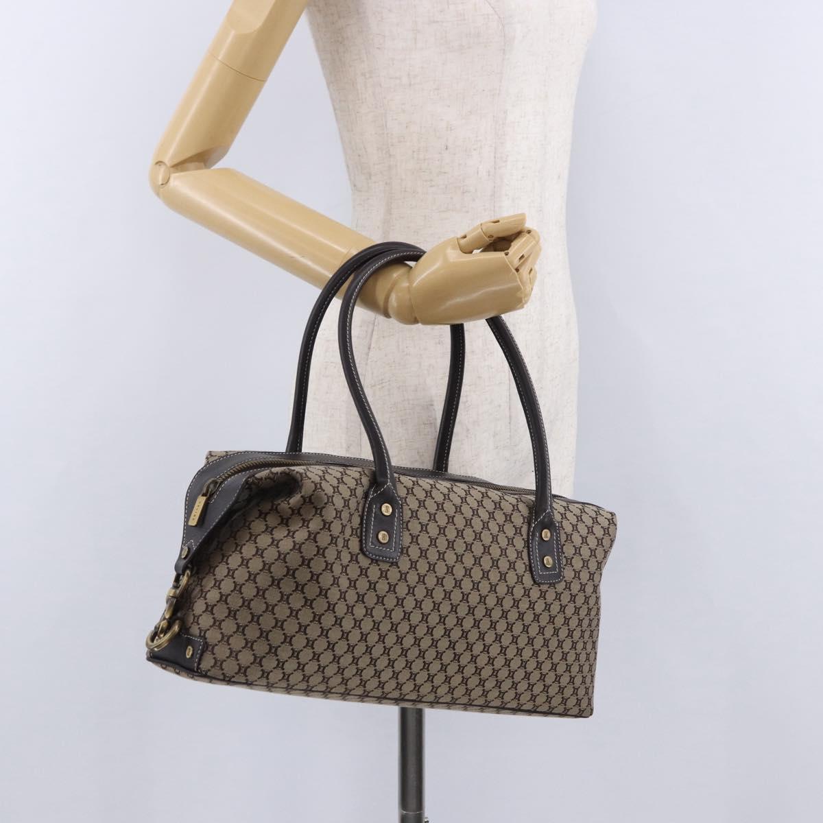 CELINE Macadam Canvas Boston Bag Beige Gold Tone Auth 192830A