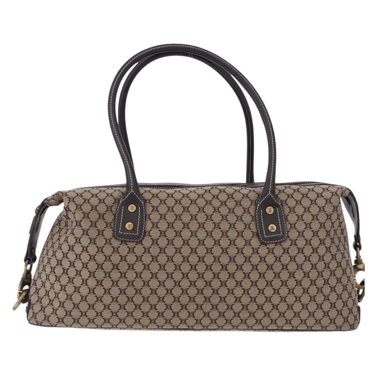 CELINE Macadam Canvas Boston Bag Beige Gold Tone Auth 192830A