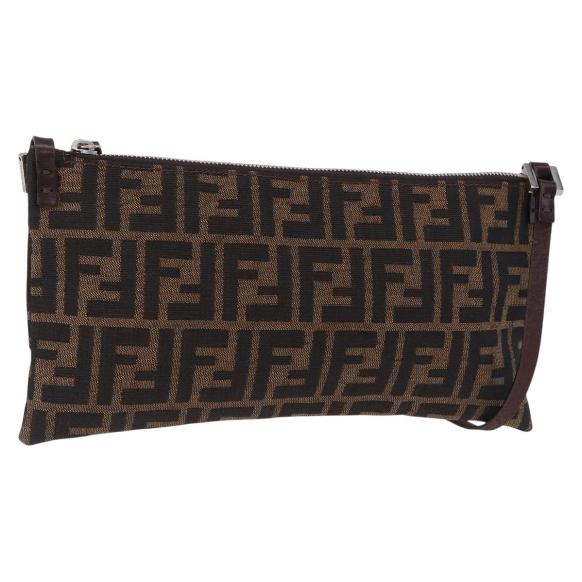 FENDI Zucca Canvas Shoulder Bag Brown Silver Auth 192834A