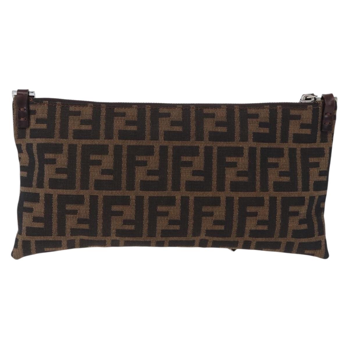 FENDI Zucca Canvas Shoulder Bag Brown Silver Auth 192834A