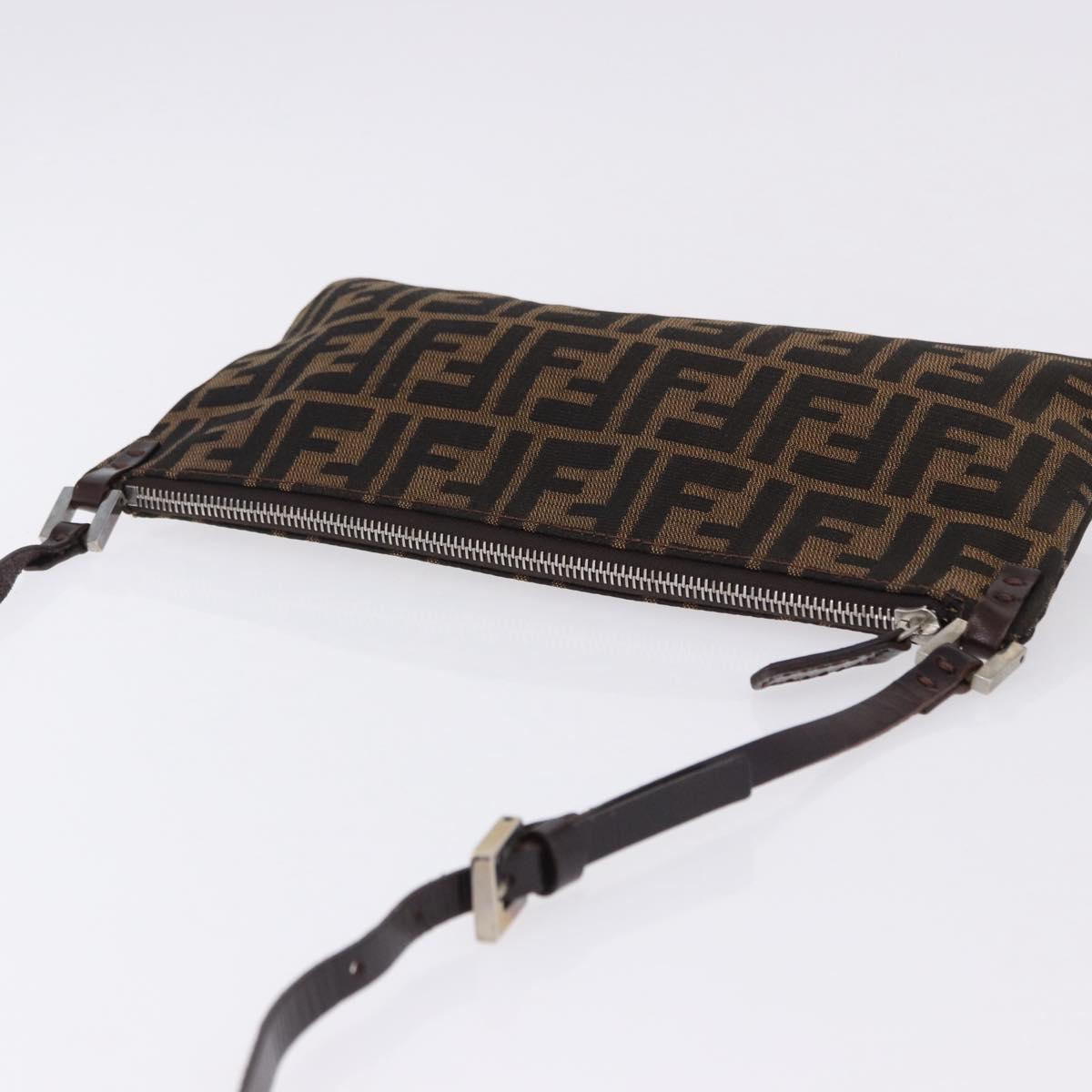 FENDI Zucca Canvas Shoulder Bag Brown Silver Auth 192834A