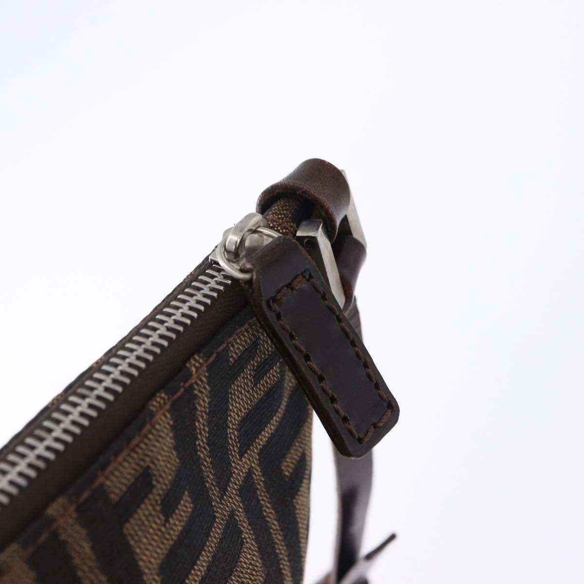 FENDI Zucca Canvas Shoulder Bag Brown Silver Auth 192834A